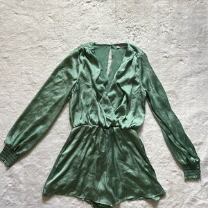 Elegant Sage Green Long Sleeve Romper